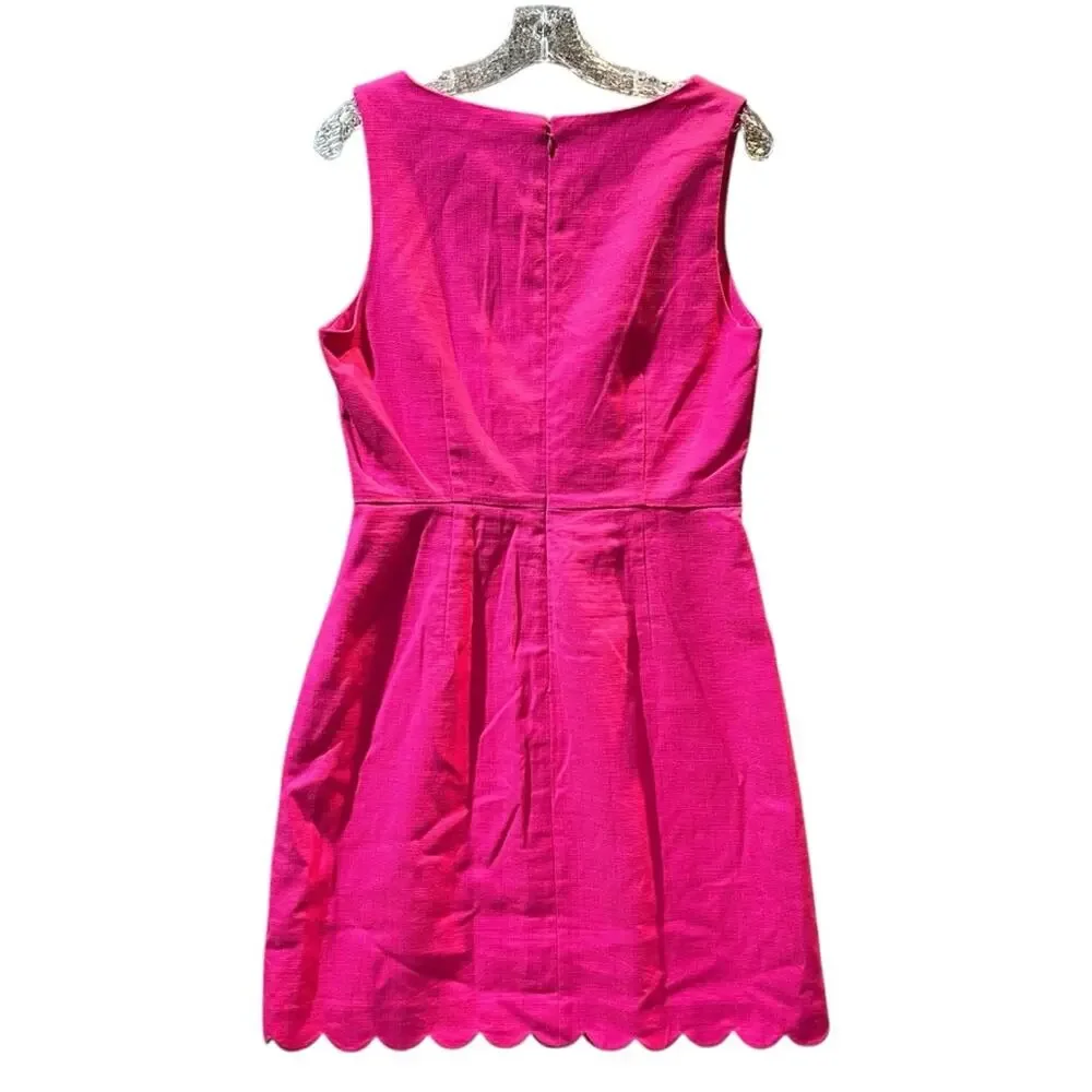 J. Crew Women’s Sz 8 Pink Scalloped Square Neck Dress Basketweave Sleeveless